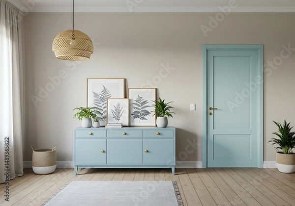 Obraz Interior with blue cabinet and door