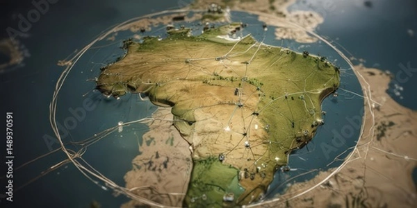 Obraz Stylized Brazil map, circular network shows interconnectedness ,  digital,  illustration