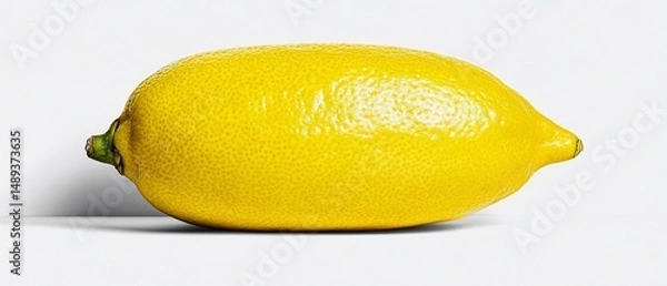 Fototapeta Yellow lemon with stem on white background casting shadow