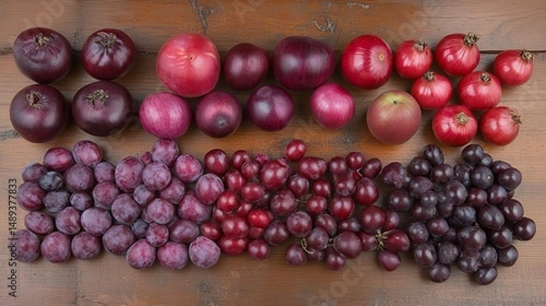 Fototapeta Vibrant purple and red fruits rich in anthocyanins, a colorful display of natural antioxidants