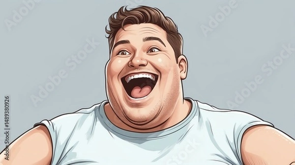 Fototapeta Plus size man Smiling brightly with eyes wide open in excitement background