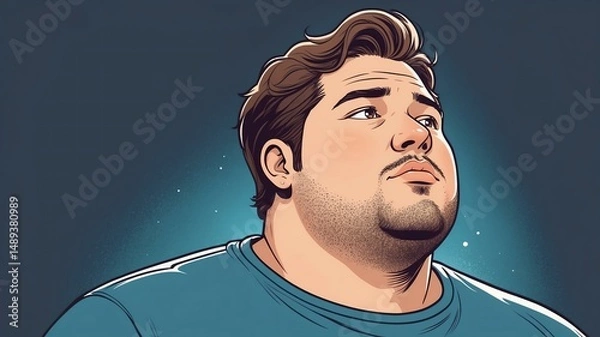 Fototapeta Plus size man Looking up with a dreamy, distant expression background