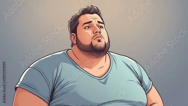 Fototapeta Plus size man Looking up thoughtfully, with a contemplative expression background