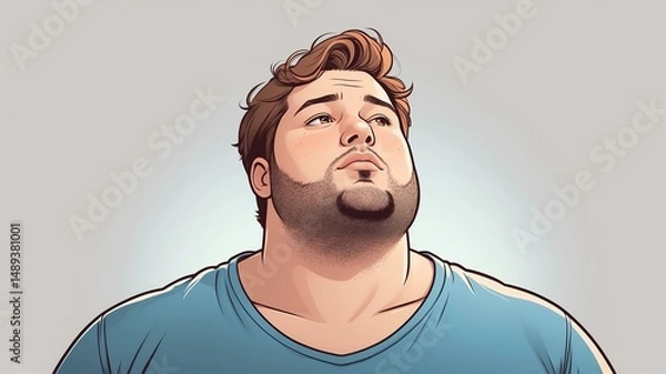 Fototapeta Plus size man Looking up with a dreamy, distant expression background
