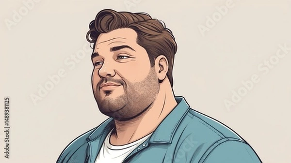 Fototapeta Plus size man Looking down with a slight smirk or amused expression background