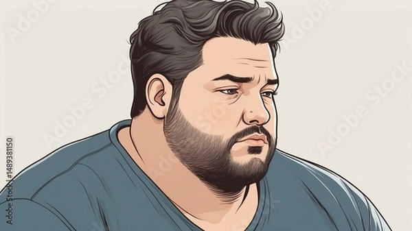 Fototapeta Plus size man Looking down with a pensive, introspective expression background