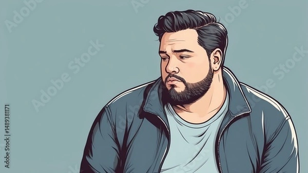 Fototapeta Plus size man Looking down with a pensive, introspective expression background