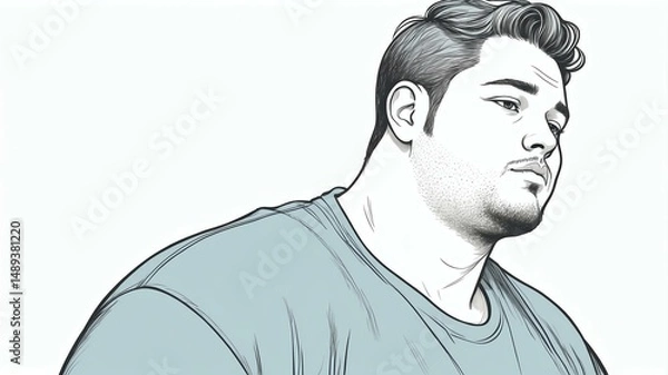 Fototapeta Plus size man Looking away with a serene, peaceful expression background