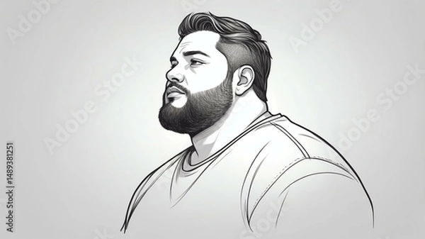 Fototapeta Plus size man Looking away with a serene, peaceful expression background