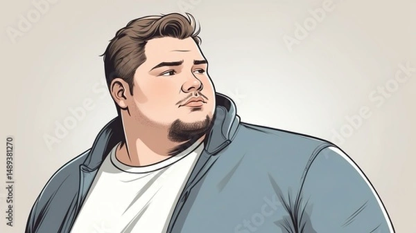 Fototapeta Plus size man Looking away with a neutral, serene expression background