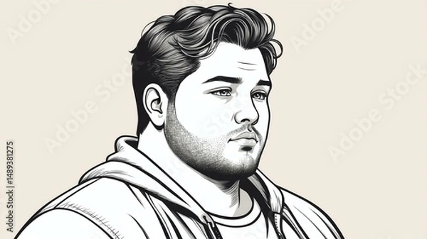 Fototapeta Plus size man Looking away with a neutral, serene expression background