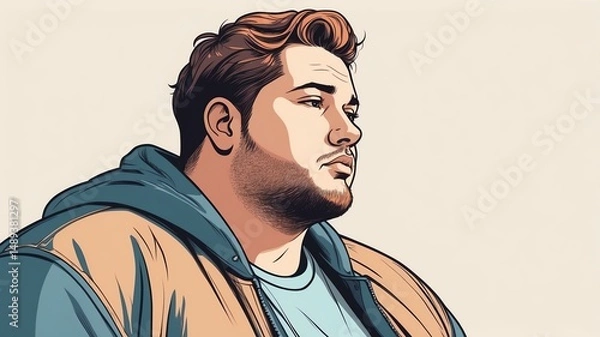 Fototapeta Plus size man Gazing off into the distance with a thoughtful expression background