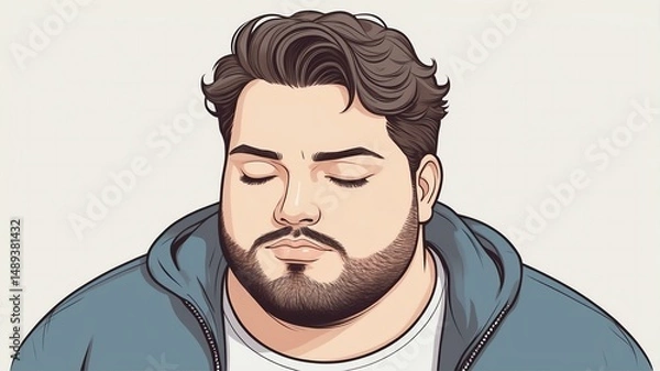 Fototapeta Plus size man Eyes half-closed with a relaxed, calm demeanor background