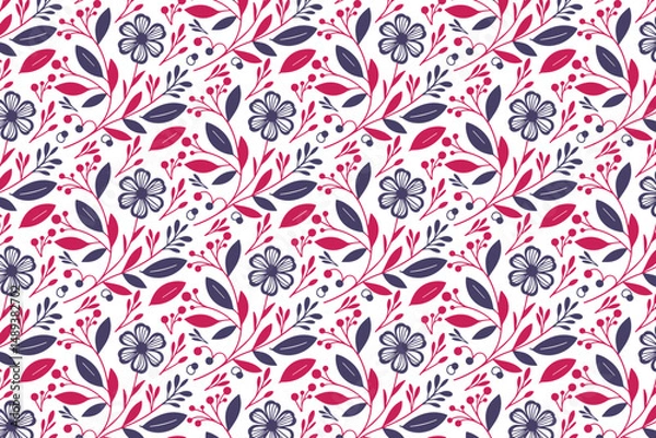Fototapeta cotton flower modern textile, seamless single line sketch, outline floral fashion repeat, stylish wrapping paper design, nature inspired pillow cover, abstract texture fabric, trendy hand drawn patter