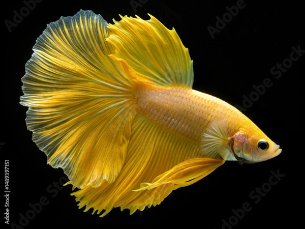 Fototapeta A betta swimming in an aquarium with a black background. Swimming gracefully. Swimming from left to right.