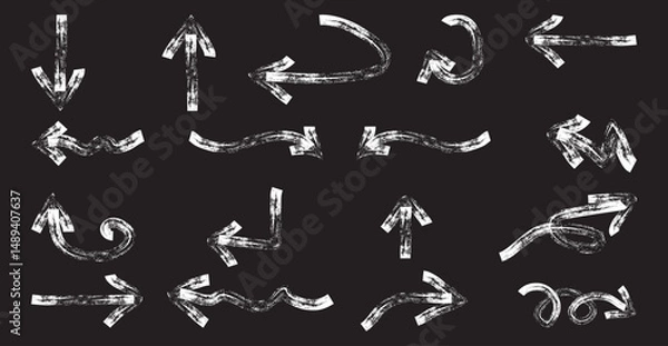 Obraz Hand draw grunge Arrows. Arrow brush doodle chalk line stroke. Collection of hand drawn doodle  thick arrows in different directions.