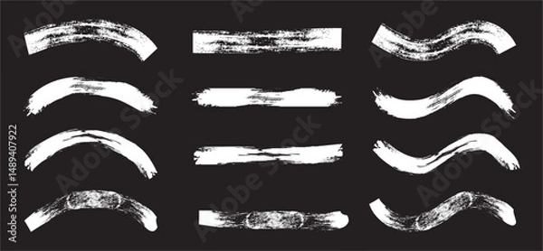 Obraz Brush strokes. Black pen marker shapes. Hand drawn line, Square, wave lines symbol highlight marker shape. Vector illustration