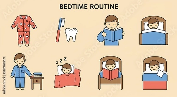 Obraz Bedtime Routine Steps: Illustrated Guide for Children
