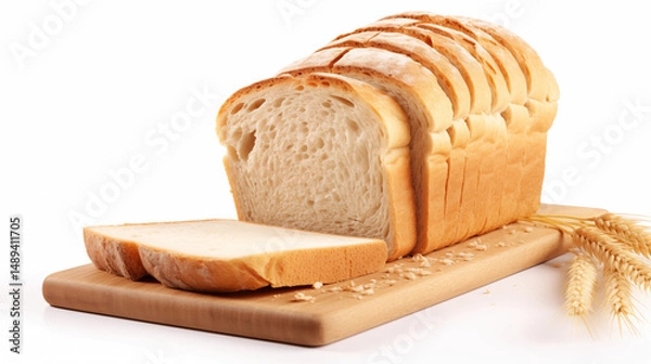 Obraz A Loaf bread with bread sliced isolated on white background, Product of wheat.