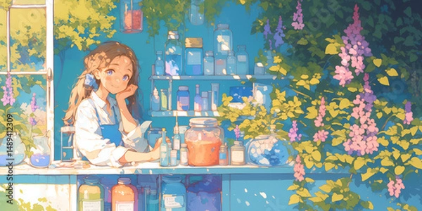 Obraz 薬剤師の女性。水彩画。イラスト。水彩。バナー素材。