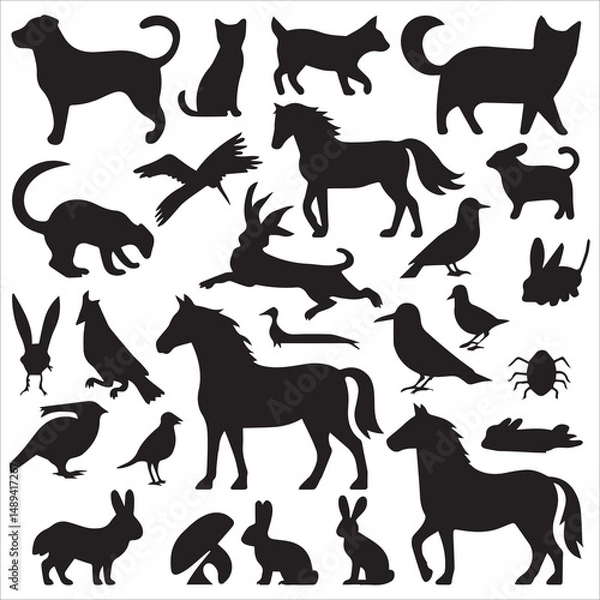 Fototapeta animal silhouettes vector set, 