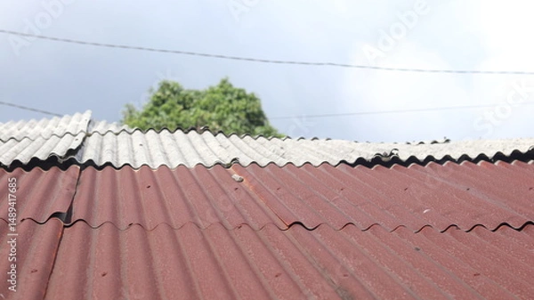 Fototapeta Rustic Corrugated Metal Roofing Texture Red and Gray