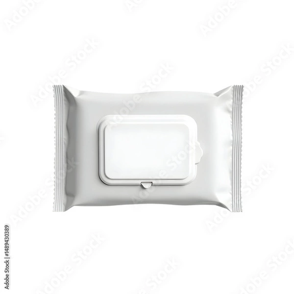 Fototapeta Isolated rectangular packet of white makeup remover wipes featuring a practical and hygienic flip-top closure on a plain setting