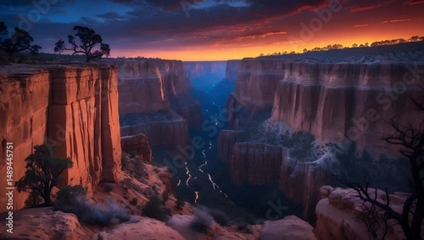 Fototapeta Grand Canyon View at Colorful Sunset with Winding River Below
