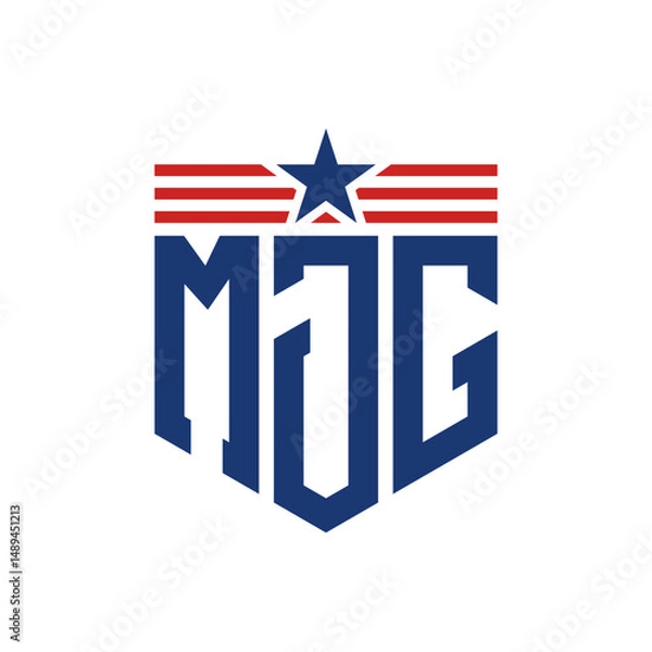 Fototapeta Patriotic MJG Logo with Star and American Flag Straps. Letter MJG Logo with USA Flag