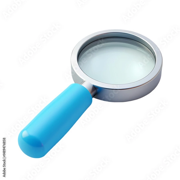 Fototapeta A close up of a magnifying glass with a blue handle  in a studio setting look isolated on transparent backgruond