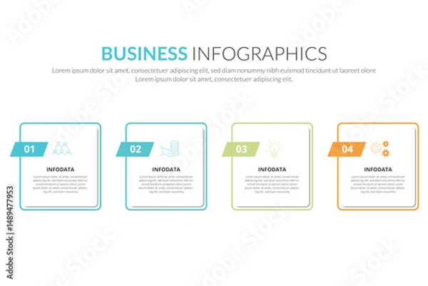 Fototapeta Business infographic design template with 4 options, steps or processes. Can be used for workflow layout, diagram, annual report, web design