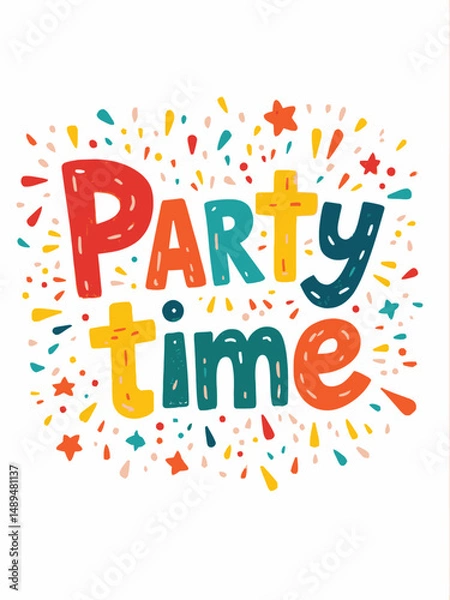 Fototapeta This vibrant image features a playful 'Party Time' design, perfect for conveying a festive atmosphere, complete with bright colors and whimsical shapes to inspire joy and celebration.