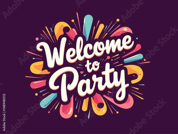 Fototapeta This vibrant image features a playful 'Party Time' design, perfect for conveying a festive atmosphere, complete with bright colors and whimsical shapes to inspire joy and celebration.