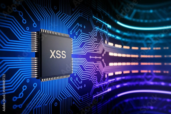 Fototapeta Cross-Site Scripting (XSS) Chip on Circuit Board – Cybersecurity and Web Security Concept, XSS attack, cross-site scripting, XSS vulnerability, cybersecurity, web security, XSS prevention, 

