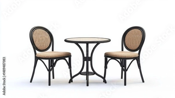 Fototapeta Stylish bistro furniture set featuring a round table and two chairs.