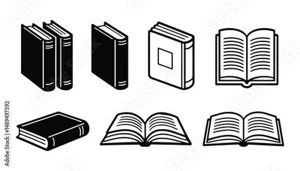 Fototapeta Various book illustrations for educational purpose, black and white, Line art Illustration