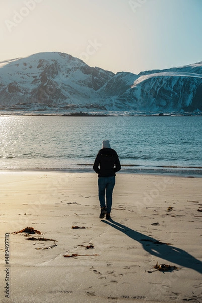 Obraz Snowy Ramberg Beach and Mountains in Lofoten
