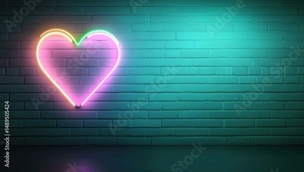 Obraz Neon heart on brick wall