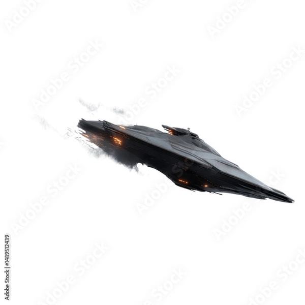 Fototapeta Futuristic Spaceship in Warp Speed, Leaving a Trail of Smoke