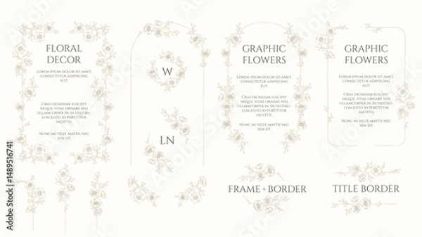 Fototapeta  Set of  frames, borders and monogram frames. Anemone decor.
