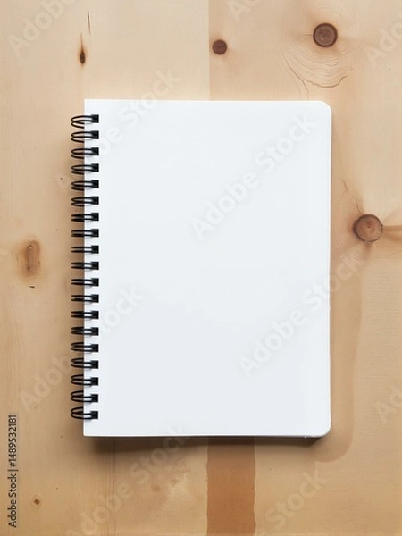 Fototapeta A spiral bound book sitting on top of wooden table.