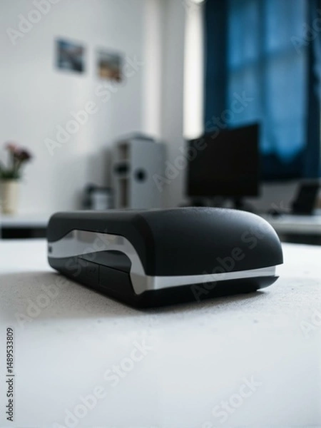 Fototapeta A stapler sits on top of an office desk.