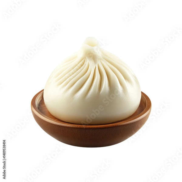 Fototapeta Steamed Baozi Bun in Wooden Bowl, Close-up Studio Shot
