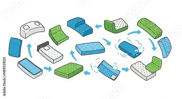 Obraz Mattress Recycling Process Illustration. Circular Economy Concept for Sustainable Bed Production and Material Reuse.