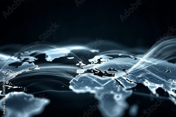 Obraz World technology internet connection background, glowing data streams, digital landscape, global communication, futuristic tech design.