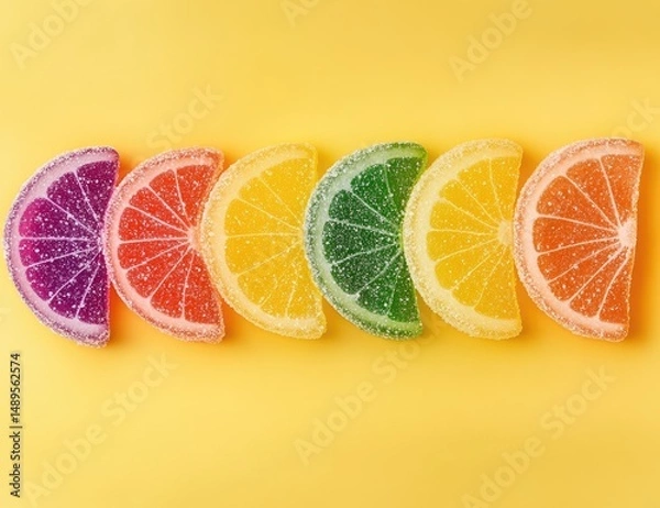 Obraz Colorful fruit-shaped candies arranged in a row