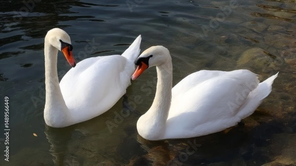 Obraz close-up of two swans forming a heart with their necks, symbolizing love and romance.