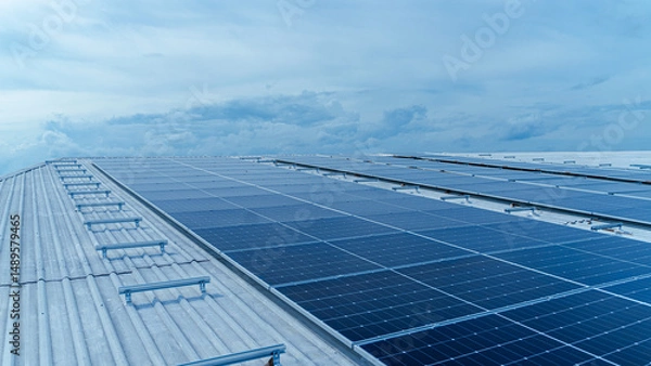 Obraz Engineer Performing Solar Panel Installation on Commercial Roof