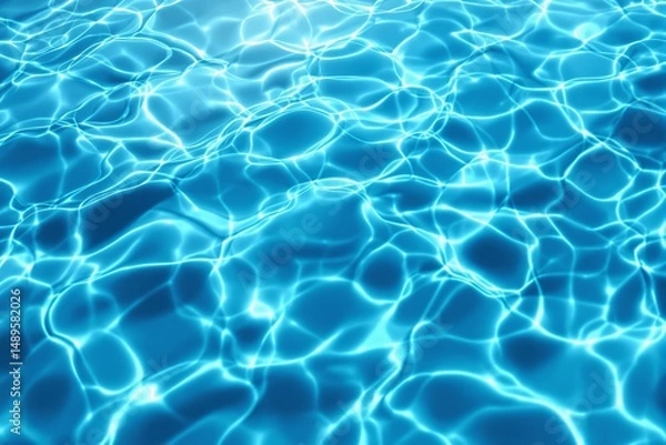 Fototapeta Sunlight patterns reflecting on rippled blue water surface, abstract style, bright aquatic background, concept of clarity and motion, Ai generative