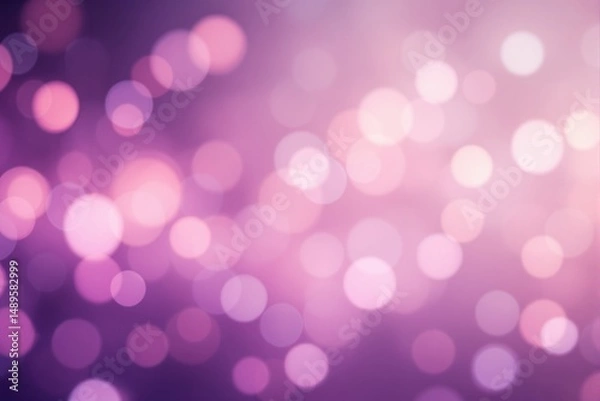 Fototapeta Glowing pink and purple bokeh light circles with soft blur style on a smooth gradient background. Concept of dreamy festive or romantic atmosphere. Ai generative